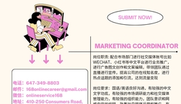 【168急招】万锦服装公司请Marketing Coordinator 1名