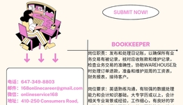 【168新岗】士嘉宝门窗公司请Bookkeeper 1名