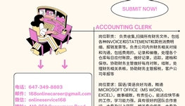 【168新岗】万锦电商公司请Accounting Clerk 1名（可移民）