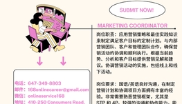 【168新岗】万锦商业咨询公司招聘Marketing Coordinator 1名（可移民）