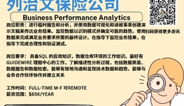 【168新岗】列治文保险公司请Business Performance Analytics 1名（可移民）