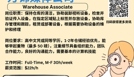 【168新岗】万锦媒体公司请Warehouse Associate 1名（可移民）