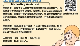 【168新岗】士嘉宝连锁餐厅请Marketing Assistant 1名（可移民）