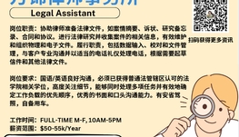 【168新岗】万锦律师事务所请Legal Assistant 1名（可移民）