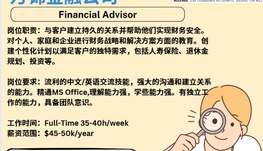 【168新岗】万锦金融公司请Financial Advisor 1名（可移民）