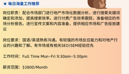 【168中介内推】万锦地产公司请 SEO Marketing Specialist 1名