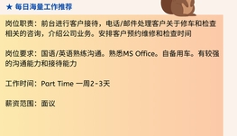 【168中介内推】万锦汽车公司请 Receptionist 1名